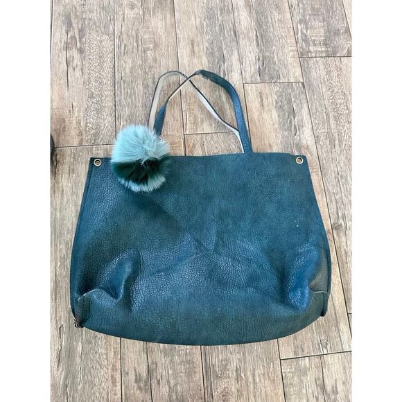 Free People Women's Teal Green Leather Shoulder Straps Tote Bag - Picture 1 of 12
